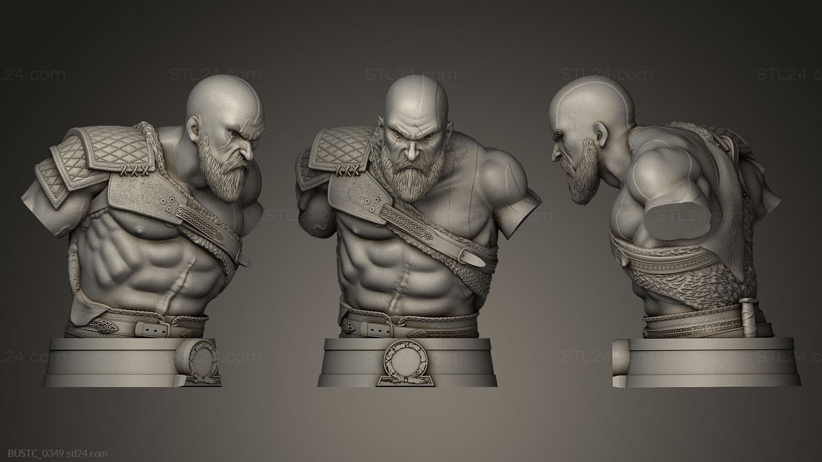 Бюсты и барельефы известных личностей (Кратос бог войны, BUSTC_0349) 3D модель для ЧПУ станка